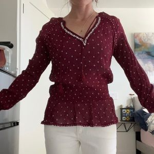 Paige Blouse Medium Burgundy Red with defined waist